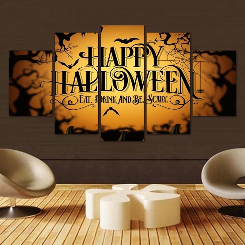 5 Panels Halloween Prints Posters/Picture Happy Halloween Modern Wall Art Wall Hanging Gift Home Decoration Rolled Canvas No Frame Unframed Unstretched