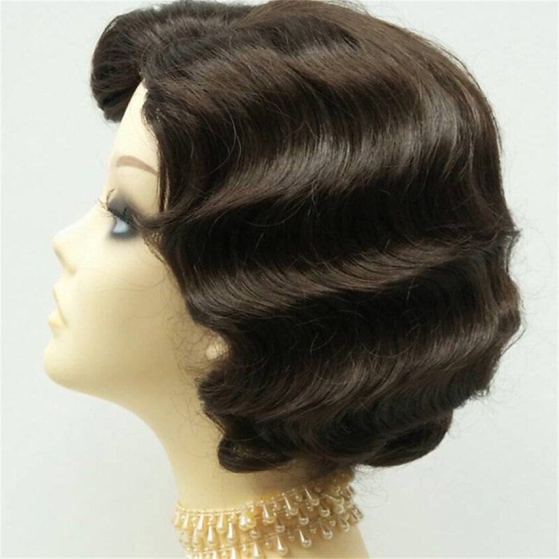 1920's Style Short Dark Brown Finger Wave Wig Vintage Style Costume Wig Halloween Cosplay Party Wigs3