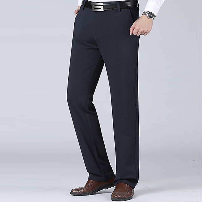 Men's Dress Pants Trousers Pants Trousers Classic Plain Comfort Stretch Full Length Formal Wedding Business Classic Style High-Waisted Black Royal Blue High Waist Stretchy4