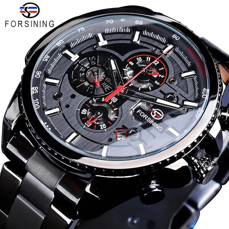 Forsining Men Mechanical Watch Top Brand Luxury Military Sport Wristwatch Three Dials Calendar Luminous Automatic Self-winding Waterproof Mechanical Stainless Steel Watch Male Clock2