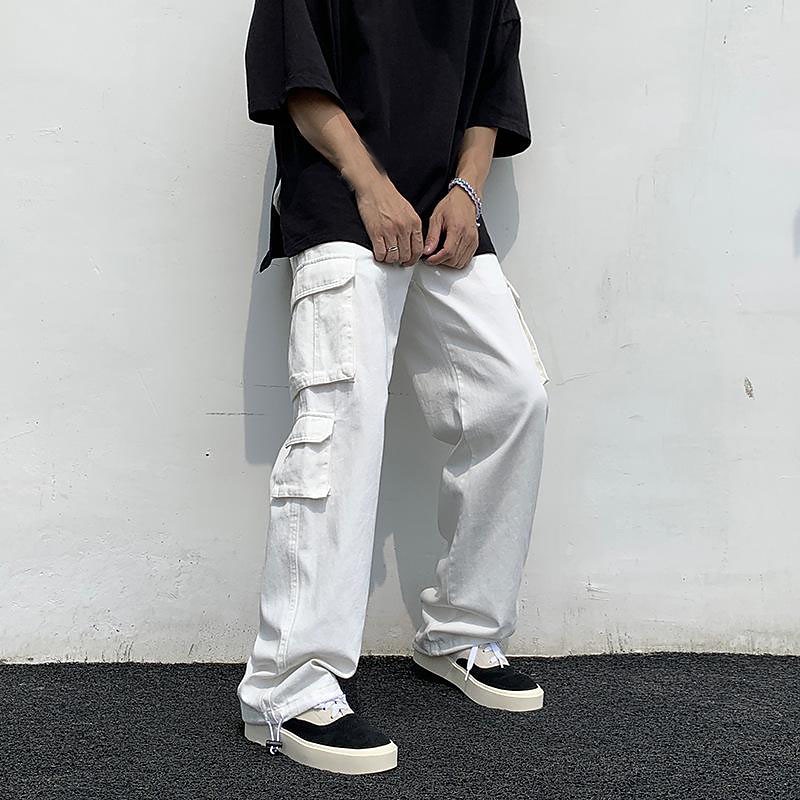 Men's Cargo Pants Cargo Trousers Elastic Waist Multi Pocket Solid Color Daily Weekend Streetwear Stylish Black White4