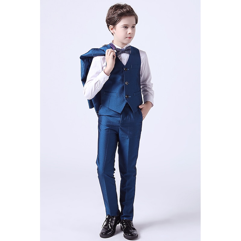 Boys 3D Solid Color Suit & Blazer Formal Set Clothing Set Long Sleeve Spring Fall Vintage Tuxedo Gentle Cotton Kids Toddler 3-13 Years Formal Party Birthday Regular Fit2