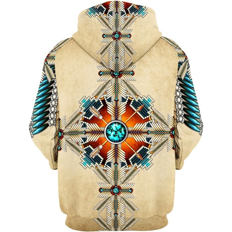 Men's Tribal Graphic Prints Hoodie Hoodies Sweatshirt Streetwear Ethnic Long Sleeve Hooded Sports & Outdoor Daily Sports Brown Khaki Print Spring &  Fall Designer4