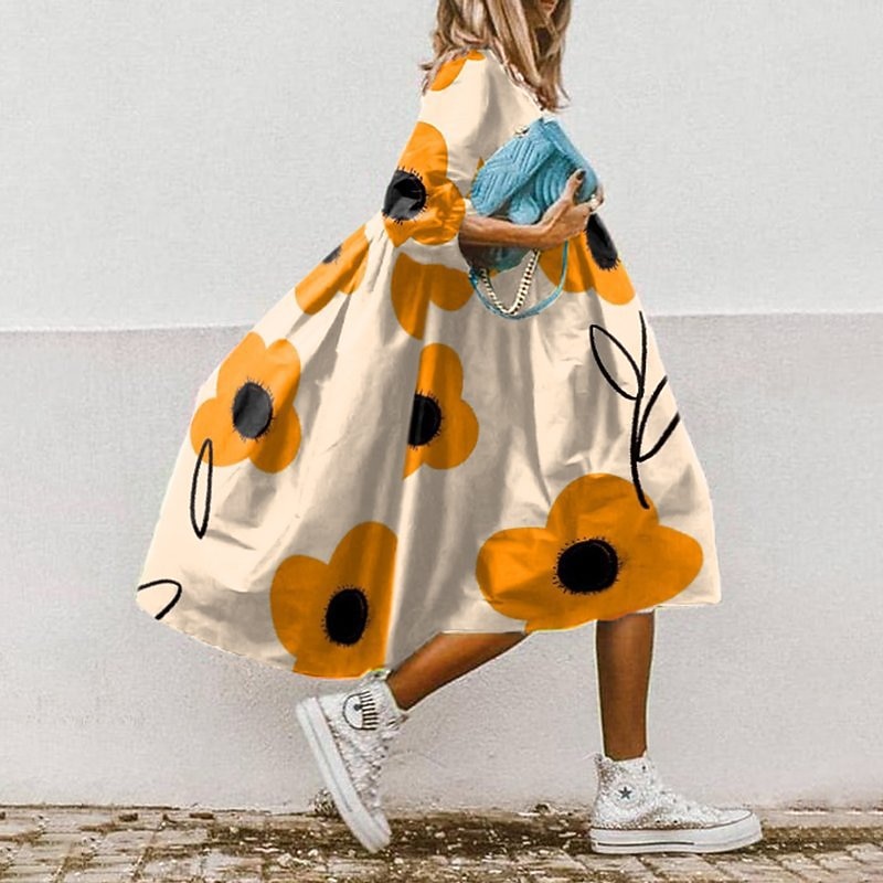 Women's Midi Dress Swing Dress Boho Dress Casual Boho Outdoor Vacation Daily Regular Fit Floral 3/4 Length Sleeve Crew Neck Round Neck White Yellow Red Blue Summer Spring2