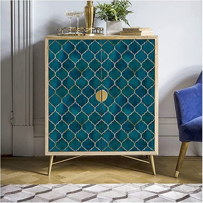 Geometric Wallpaper Emerald/Sapphire Blue/Gold Peel and Stick Wallpaper Removable Pvc/Vinyl Self Adhesive 17.7''x118'' / 45x300cm for Home Bathroom Decorations3