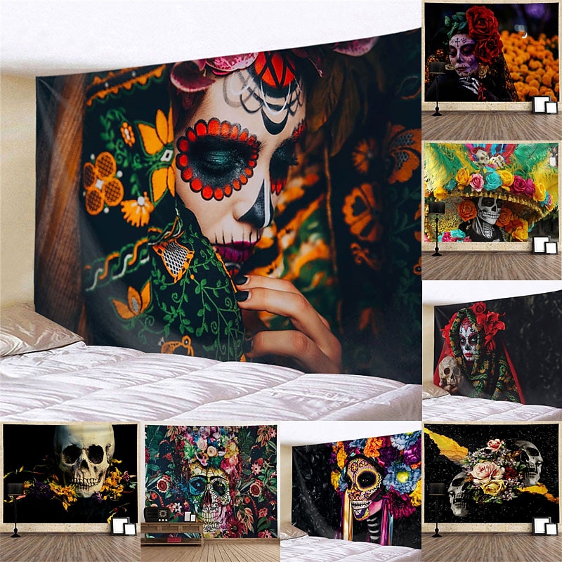 El Día de los Muertos Party Wall Tapestry Art Decor Blanket Curtain Hanging Home Bedroom Living Room Decoration Polyester Day of Dead2