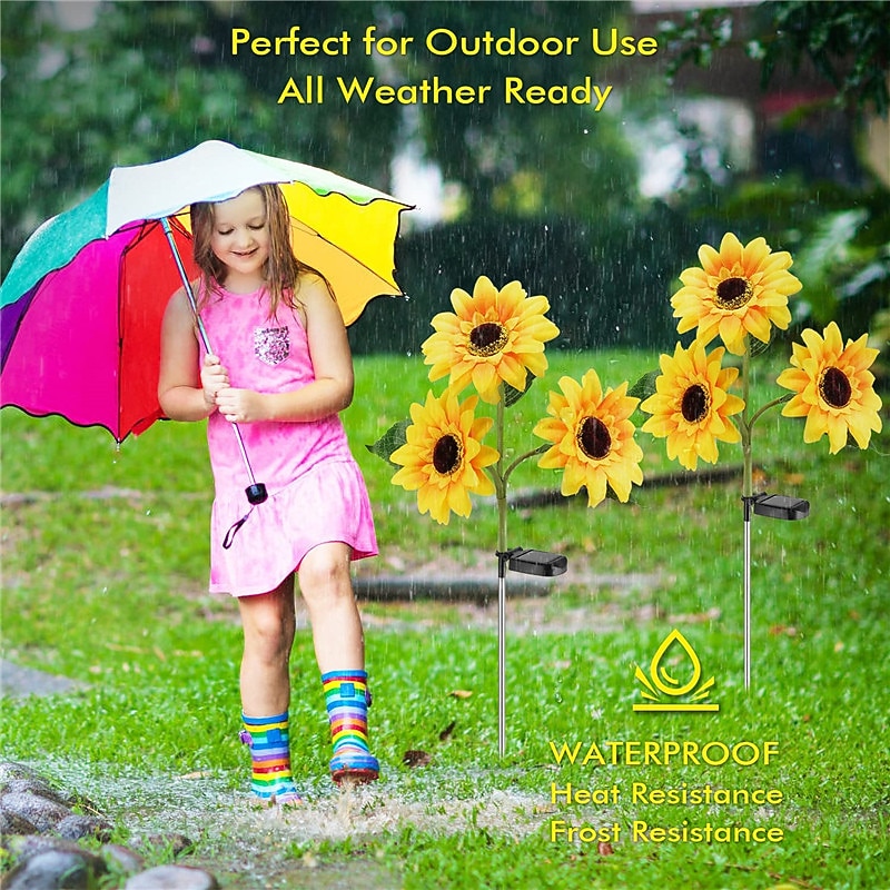Solar Sunflower Lights, IP65 Waterproof LED with 3 Sunflowers Solar Outdoor Garden Lights for Outdoor Patio & Lawn Decoration 1/2pcs4