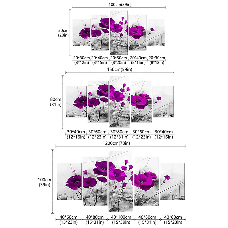 5 Panels Prints Painting Artwork Picture Three-Color Flowers Abstract Home Decoration Décor Rolled Canvas Unframed Unstretched2