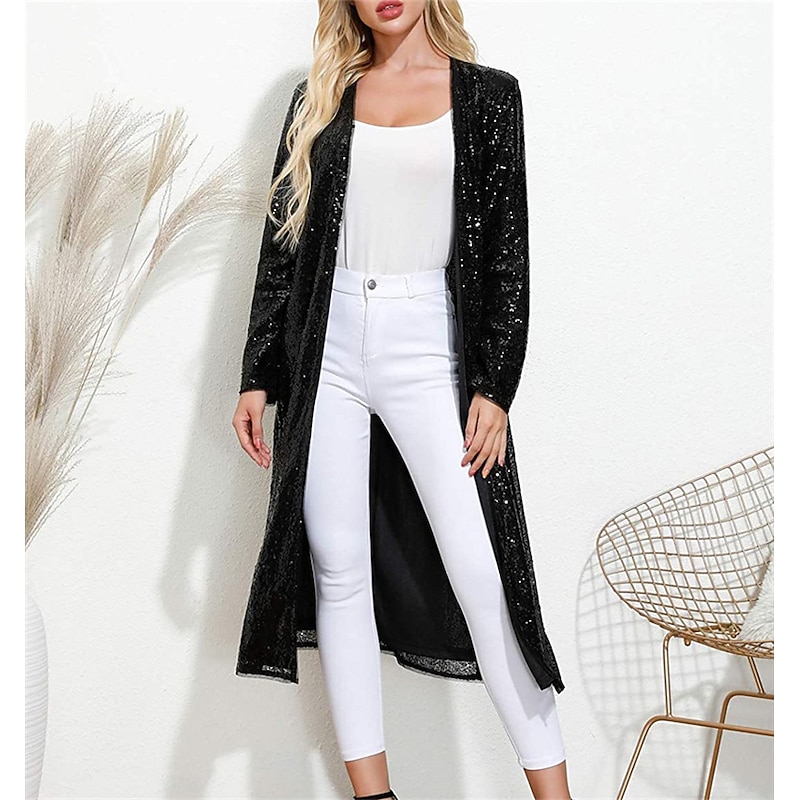 Women's Wrap Coats / Jackets Sparkle & Shine Sun Protection Long Sleeve Sequined Fall Wedding Guest Wraps With Glitter For Wedding All Seasons dress to impress