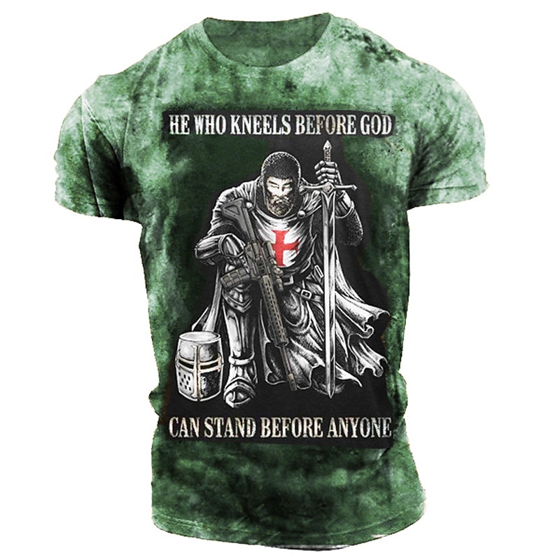 Men's Templar Cross Gothic Horror Soldier T Shirt Graphic Tee Slogan T Shirts Distressed T Shirt Short Sleeve T shirt 3D Print Crew Neck Shirt Vintage Fashion Designer Outdoor Casual Daily Red Blue3