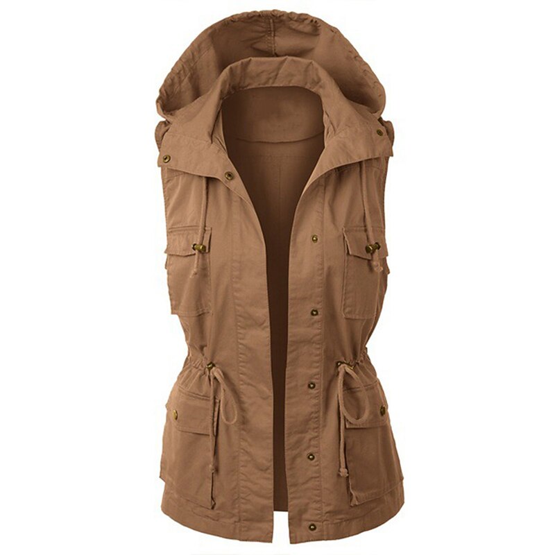 Women's Hooded Military Anorak Safari Utility Drawstring Cargo Vest Winter Jacket Trench Coat Top Outdoor Thermal Warm Windproof Multi-Pockets Army Green Pink Black Fishing Climbing Traveling2