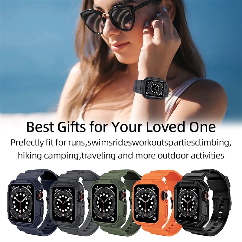 Military Protective Compatible with Apple Watch band 38mm 40mm 41mm 42mm 44mm 45mm 49mm Rugged TPU Strap Replacement Wristband for iwatch Series Ultra 8 7 SE 6 5 4 3 2 12