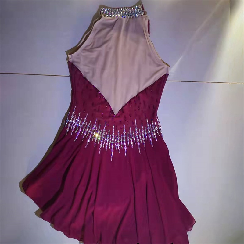 Figure Skating Dress Women's Girls' Ice Skating Dress Red Open Back Spandex High Elasticity Training Competition Skating Wear Crystal / Rhinestone Sleeveless Ice Skating Figure Skating / Winter4