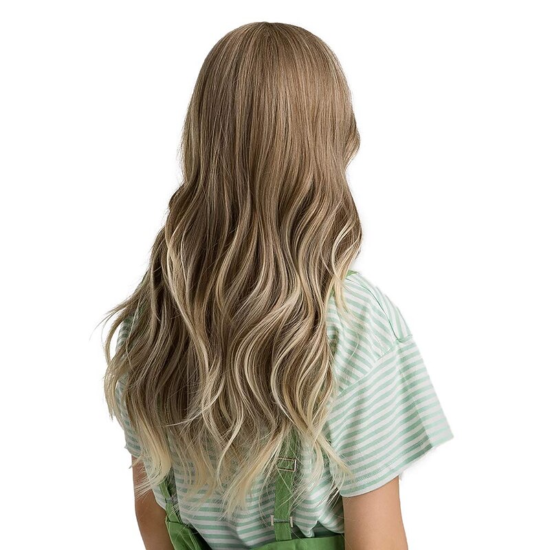 24 Wigs for Women Synthetic Wigs Long Wavy Blond with Fluffy Air Bangs Light Halloween Wigs3