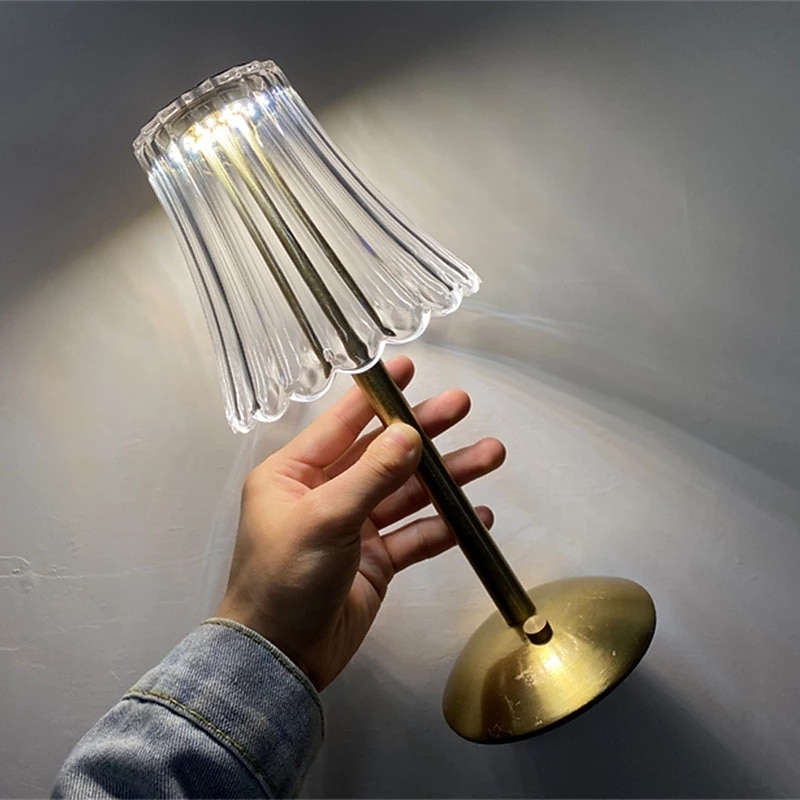 Crystal Cordless Table Lamp Nordic Style Skirt Modeling Bedroom Decoration Creative Atmosphere, Rechargeable Night Lamp Three Dimming Modes with USB Power Supply4