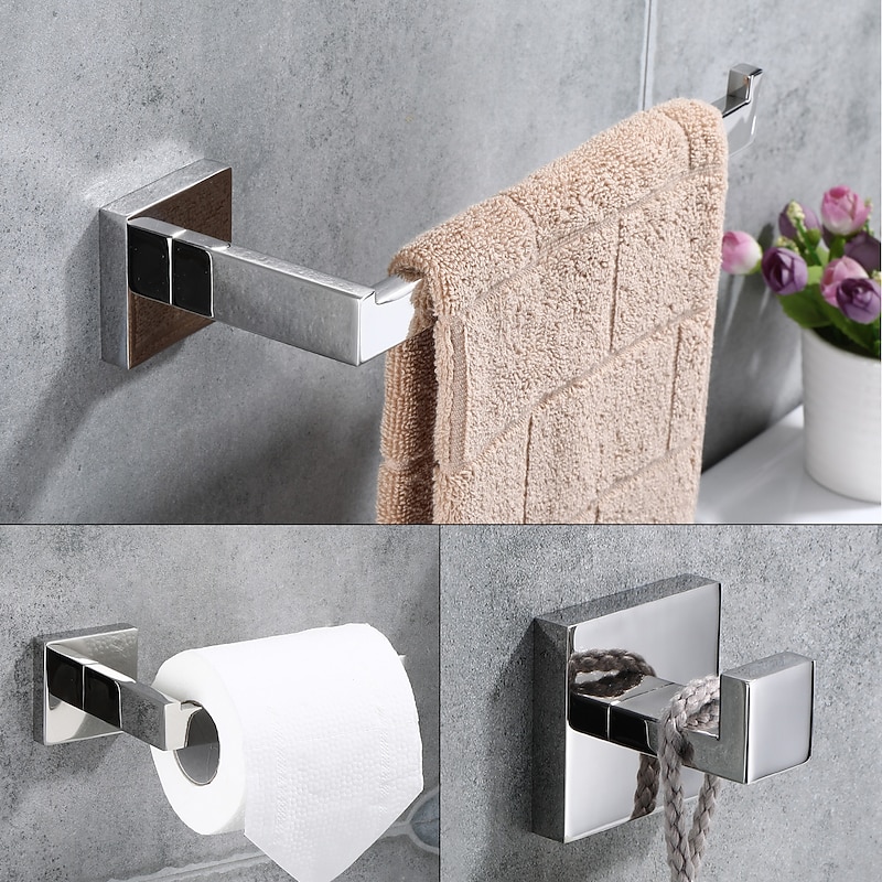 Bathroom Hardware Set 4 Pieces, SUS304 Stainless Steel Remodeled Wall Mounted Bathroom Accessories, Include 2 Robe Hook, 2 Towel Holder3