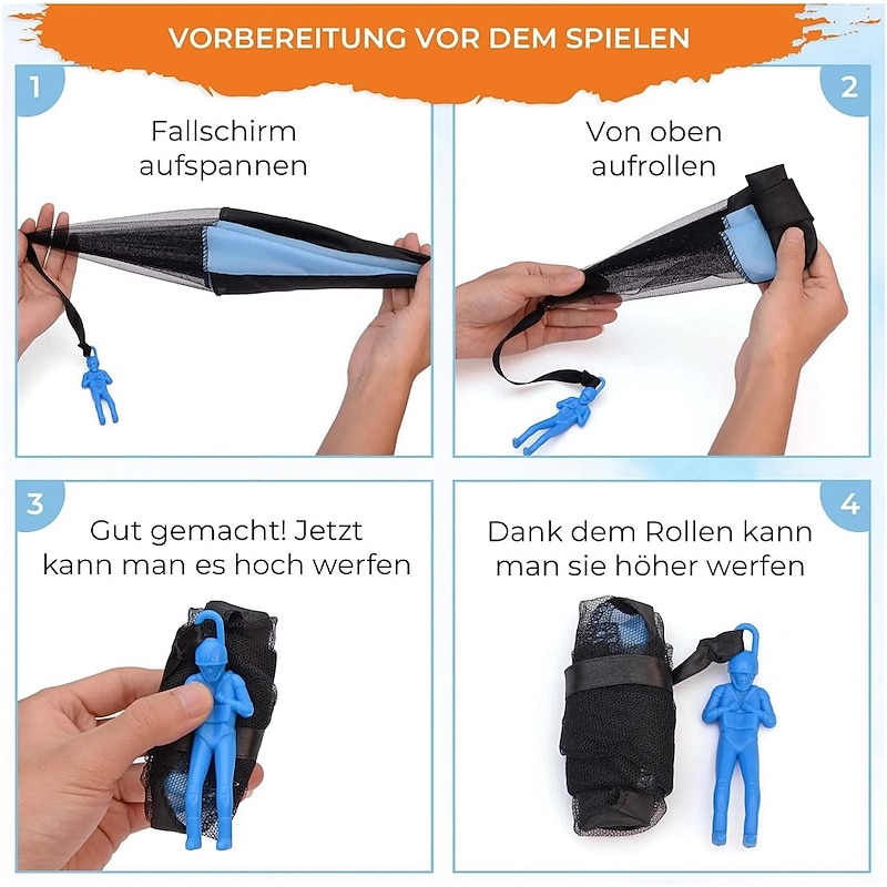 4sets Hand Throwing Parachute Kids Outdoor Funny Toys Game Play Toys for Children Fly Parachute Sport with Mini Soldier4