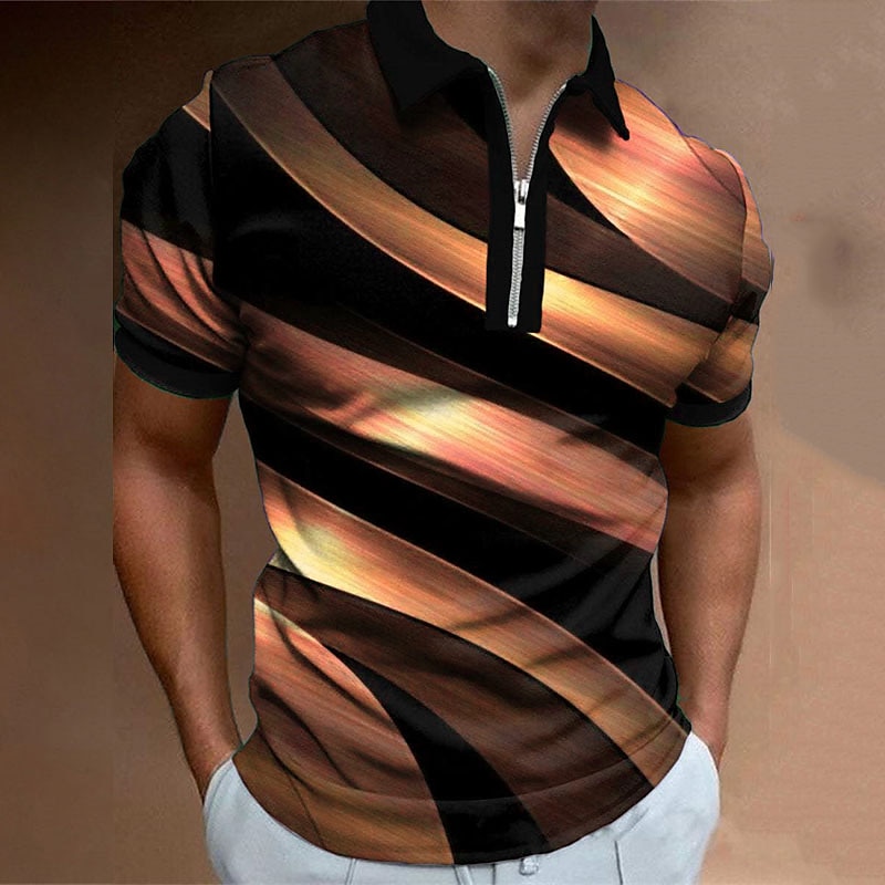 Men's Graphic Neon Zip Polo Shirts Golf Shirt Short Sleeve Polo Shirts Collared Shirts Casual Vacation Wear Rave Wear Party Outfits 3D Print Quarter Zip Polo Black Red Blue 5