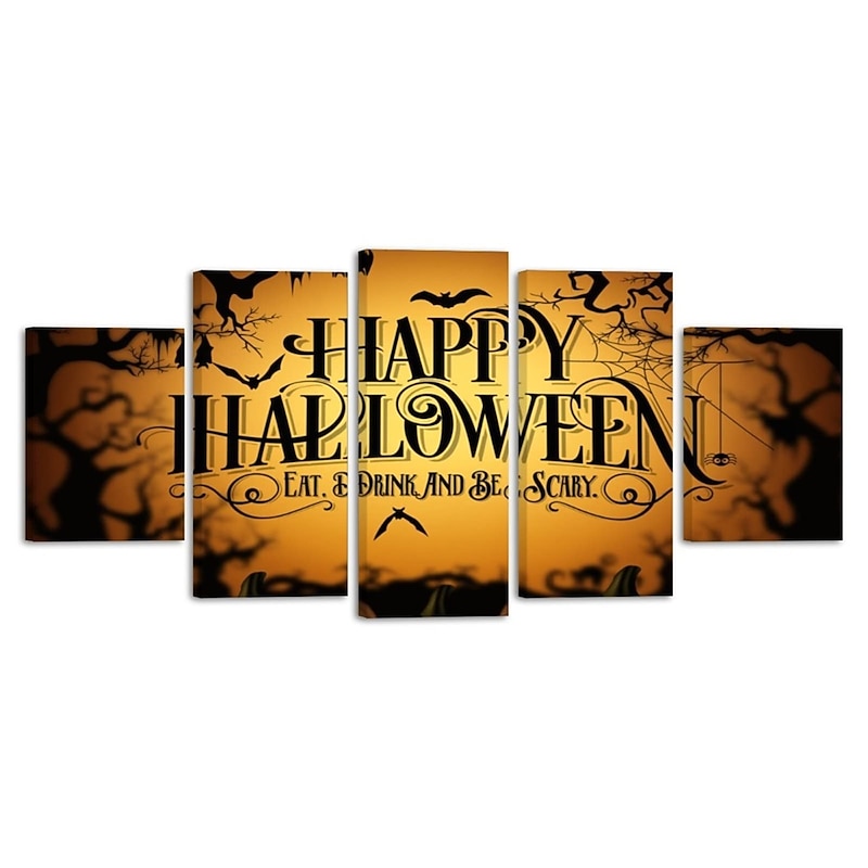 5 Panels Halloween Prints Posters/Picture Happy Halloween Modern Wall Art Wall Hanging Gift Home Decoration Rolled Canvas No Frame Unframed Unstretched2
