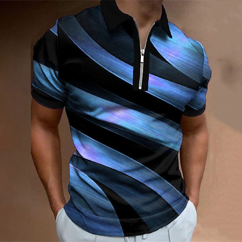 Men's Graphic Neon Zip Polo Shirts Golf Shirt Short Sleeve Polo Shirts Collared Shirts Casual Vacation Wear Rave Wear Party Outfits 3D Print Quarter Zip Polo Black Red Blue4