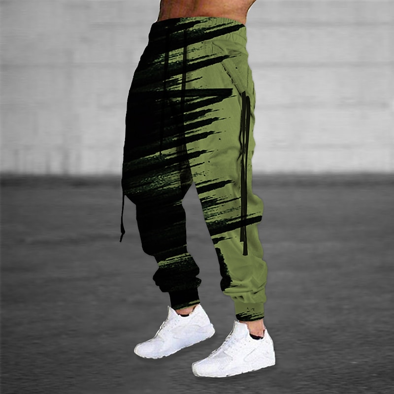 Christmas Brushstrokes Mens Graphic Pants | Casual Sports Outdoor Black Cotton | Graffiti | Sweatpants Joggers Trousers Drawstring Side Pockets Elastic Waist Prints Comfort Breathable Daily Blend4