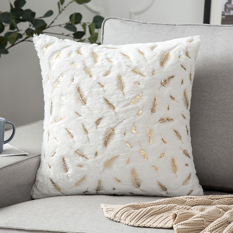 Decorative Toss Pillows Soft Plush Pillow Cover Gold Feather Modern Square Seamed Traditional Classic for Bedroom Livingroom Sofa Couch Chair Superior Quality