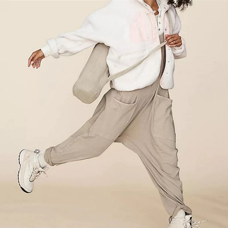 Women's Overall Utility Patch Pocket Trug Life  Solid Color V Neck Streetwear Daily Regular Fit Sleeveless Green Khaki Brown S M L Winter3