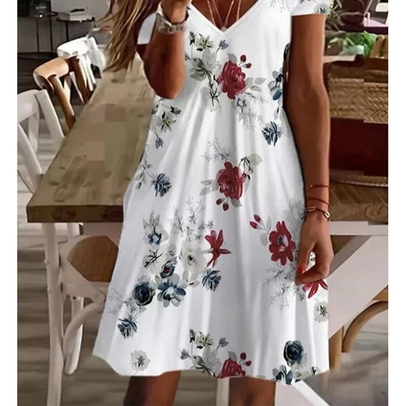 Women's Mini Dress Petite Dress T Shirt Dress Tee Dress Sundress A Line Dress Cute Outdoor Vacation Birthday Regular Fit Floral Short Sleeve V Neck Black White Pink Wine Summer3