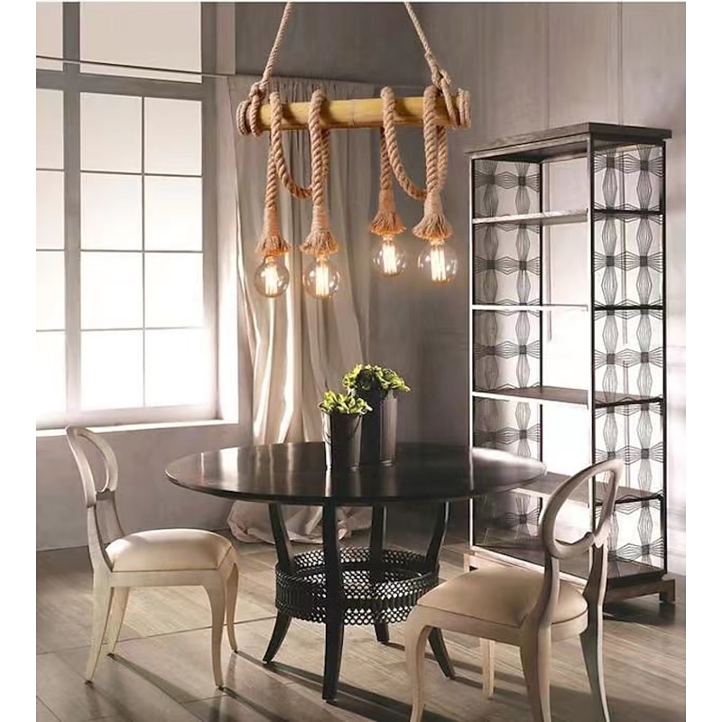 6-Light 80cm Pendant Light LED Cluster Design Wood / Bamboo Country Dining Room Chain / Cord Adjustable 110-120V 220-240V2