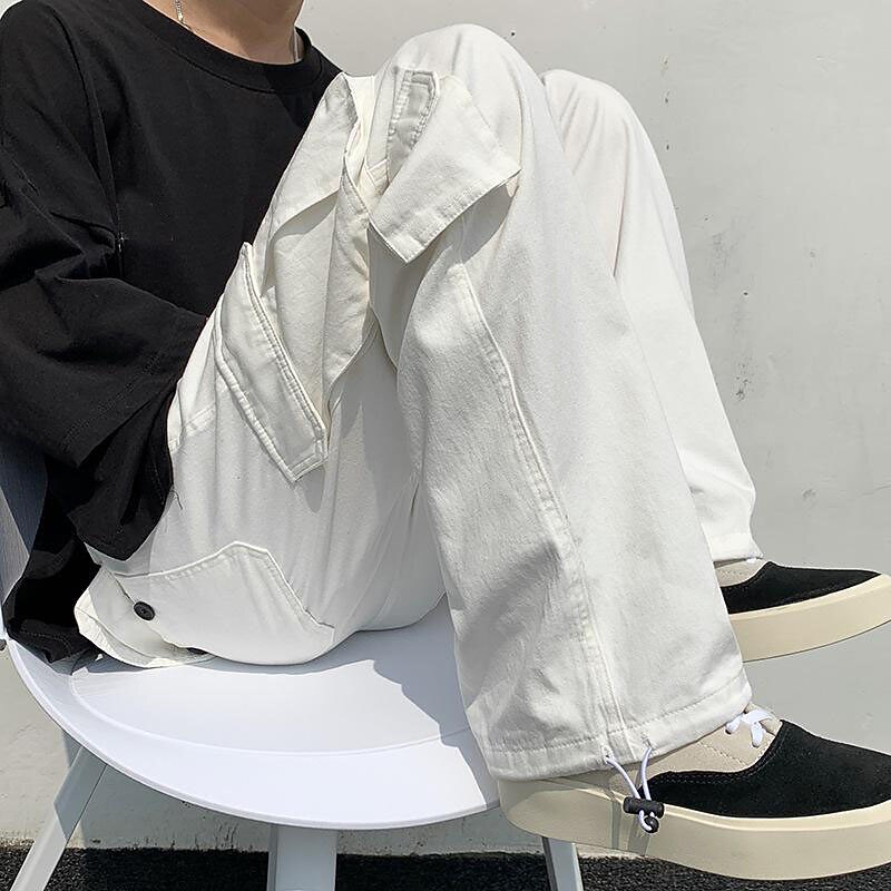 Men's Cargo Pants Cargo Trousers Elastic Waist Multi Pocket Solid Color Daily Weekend Streetwear Stylish Black White3