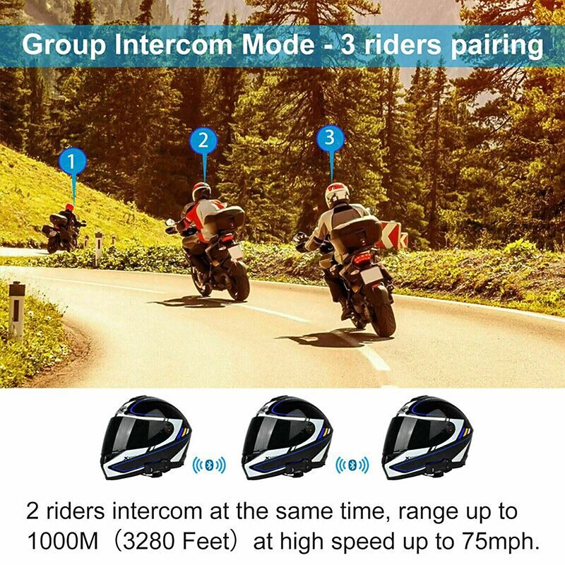 Motorcycle Helmet Bluetooth Headset Full Duplex Intercom Speaker FM Radio Motorbike Communication System Handsfree Waterproof Headphone 1000M4