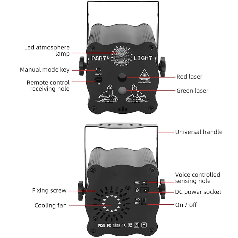 Party Lights Indoor DJ Disco Lights – Multi-Pattern Voice Activated Laser Lights, Flash Stage Projector for Home, Parties, Weddings, Karaoke and Holiday Decorations4