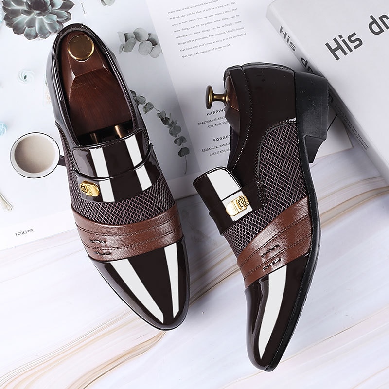 Men's Leather Dress Shoes with Embossed Crocodile Pattern and Black Accents for Formal and Business Wear