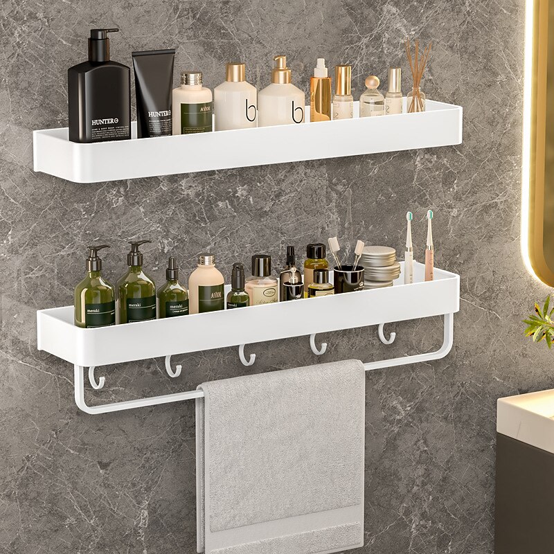 Shower Caddy Bathroom Shelves Wall Mounted White Storage Organizer Rack Bathroom Kitchen Bathroom Hardware Pendant Bathroom Shelf Space Aluminum Shower Rack Corner Shelf Square Bath Shower Shelf
