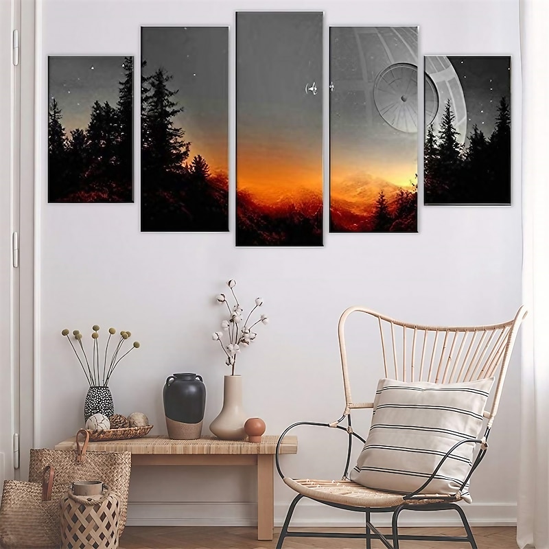 5 Panels Star Prints Star Wars Tree Death Modern Wall Art Wall Hanging Gift Home Decoration Rolled Canvas Unframed Unstretched Painting Core