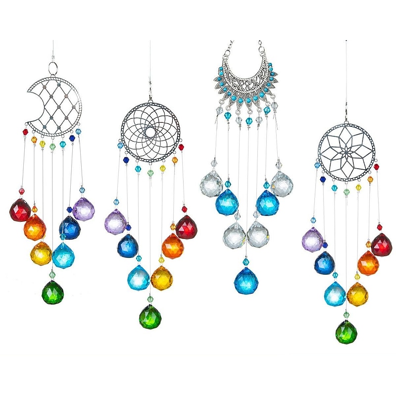 Colorful Life of Tree Sun Catcher Dream Catcher with Colorful Crystal Handmade Gift Wall Hanging Decor Art Wind Chimes Car Hanging Home Pendant2