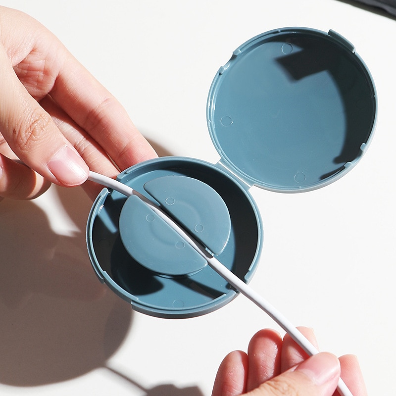 2pcs Round Wire Winder Box Portable Multifunctional Data Cable Storage Case Cable Container USB Charger Holder Wire Management Box4