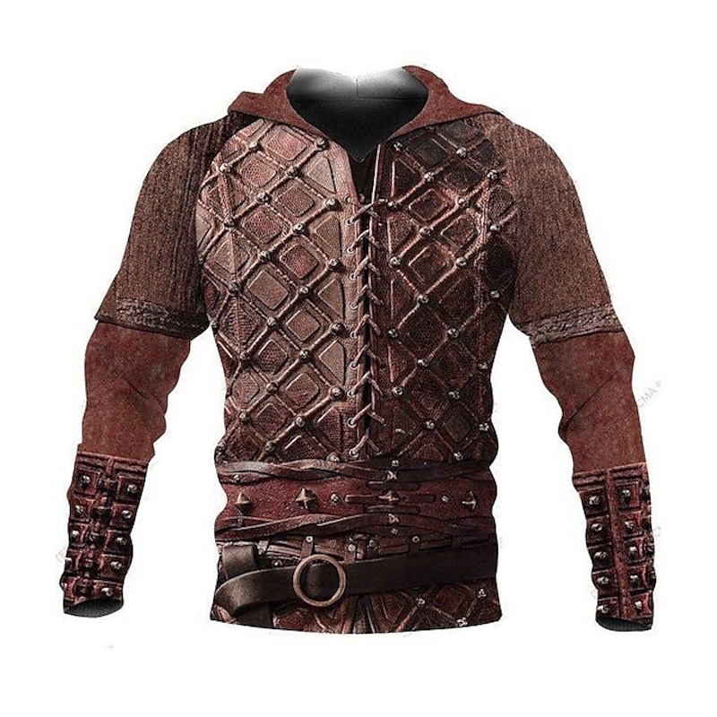 Men's Graphic Prints Viking Hoodie Hoodies Sweatshirt Vintage Streetwear Long Sleeve Hooded Daily Sports Brown Khaki Fall Spring & Fall Designer3