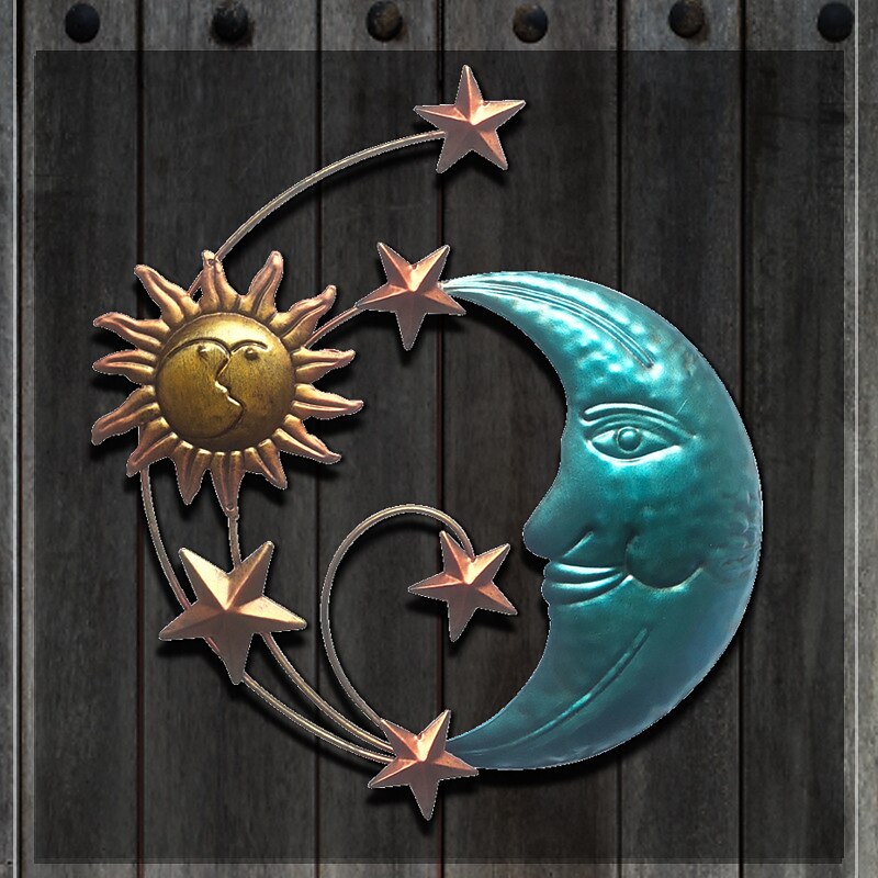 Indoor Sun Moon Star Metal Pendant Creative Iron Wall Hanging Ornaments Rustproof Outdoor Artistic Works Background Decor Home Decoration Accessories2