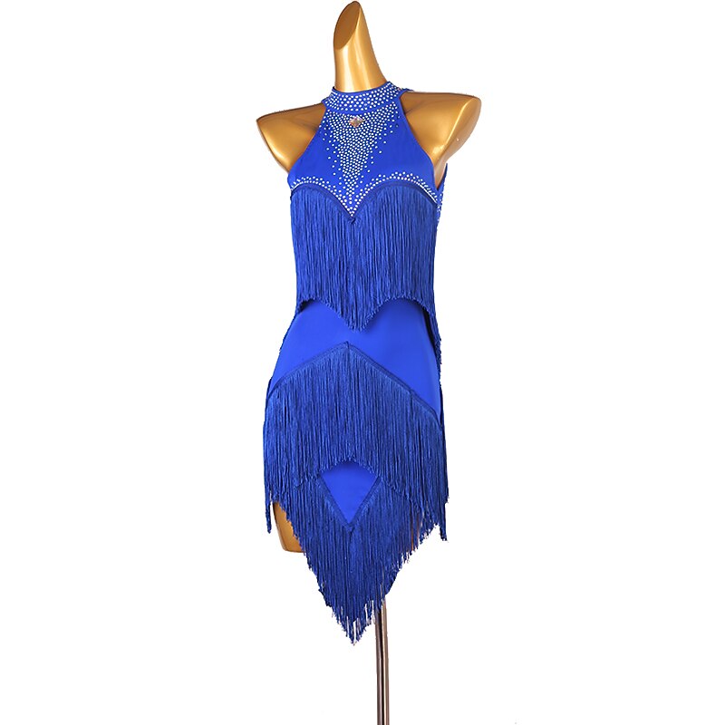 Latin Dance Dress Fringed Tassel Crystals / Rhinestones Women's Performance Training Sleeveless Chinlon3