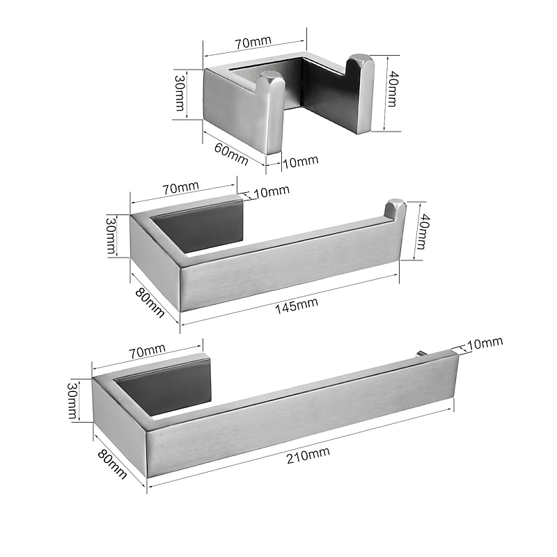 Bathroom Accessory Set 3 Piece Stainless Steel,Wall Mounted Towel Bar,Toilet Paper Holder and Robe Hook,Bathroom Hardware Set(Black/Brushed Nickel)2
