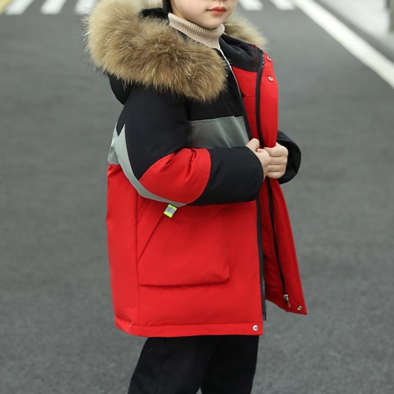 Kids Boys' Coat Outerwear Color Block Letter Long Sleeve Coat Outdoor Cotton Cool Daily ArmyGreen Red Fall Winter 7-13 Years3