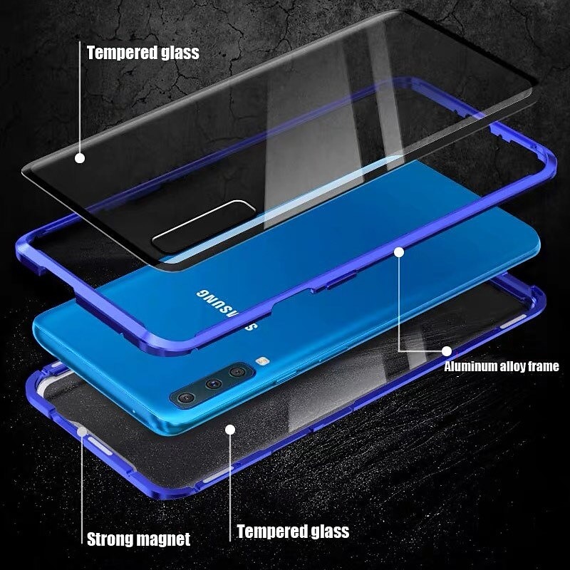 Phone Case For Samsung Galaxy S25 S24 S23 S22 S21 FE S21 Ultra Plus A14 A34 A54 A24 Full Body Case Magnetic Adsorption Double Sided Magnetic Flip Shockproof Transparent Tempered Glass Metal4