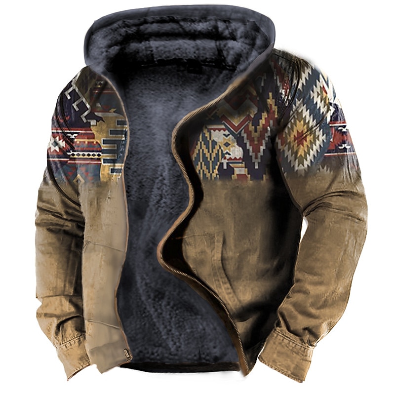 Men's Tribal Graphic Prints Hoodie Hoodies Sweatshirt Designer Basic Long Sleeve Hooded Casual Daily Sports Denim Blue Yellow Zipper Print Fall & Winter Designer