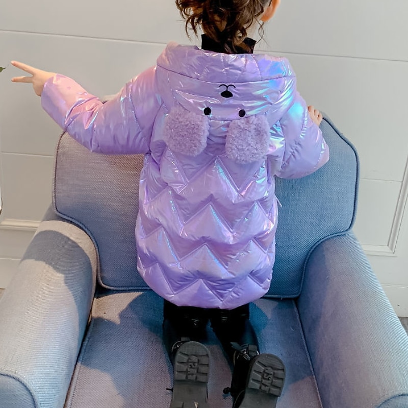 Kids Girls' Down Coat Puffer Jacket Solid Color Fashion Outdoor Cotton Coat Outerwear 4-12 Years Fall Pink Purple3