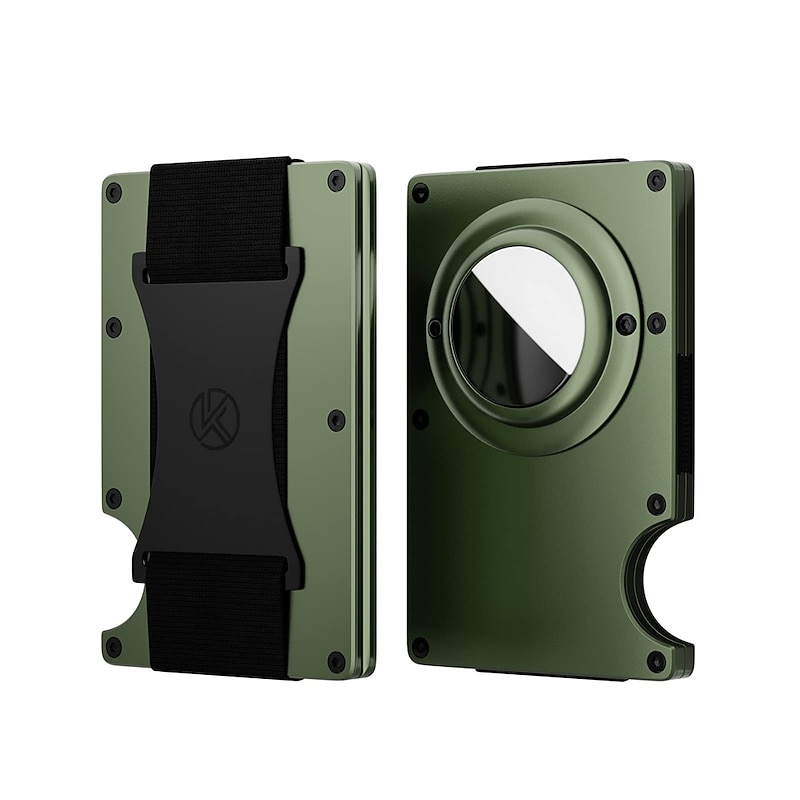 For AirTag Wallet for Men Minimalist Slim RFID Blocking Air Tag Holder Front Pocket Metal Wallet Card Holder with Cash Strap