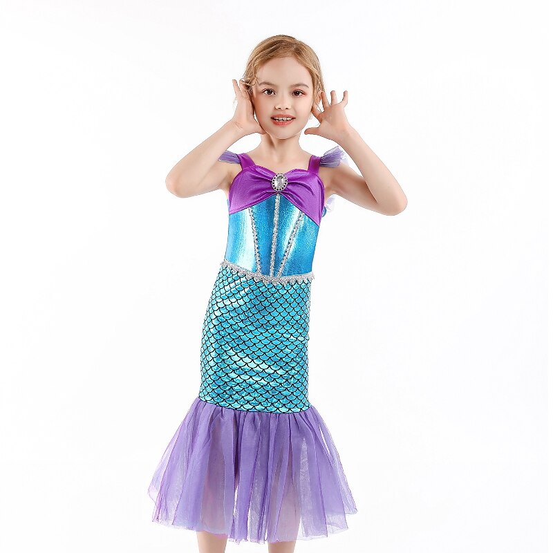 Kids Girls' Dress Mermaid Sleeveless Performance Costume Cotton Shift Dress Summer Spring 3-6 Years Blue Purple4