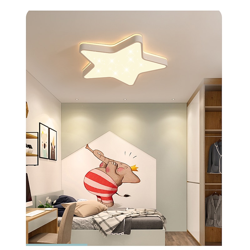 LED Ceiling Lights Color Star Shaped  Dimmable Children Room Flush Mount Ceiling Lamp Metal Wooden Baby Room Lighting Fixture for Boy's Girl's Room Kid's Bedroom(17.6")4