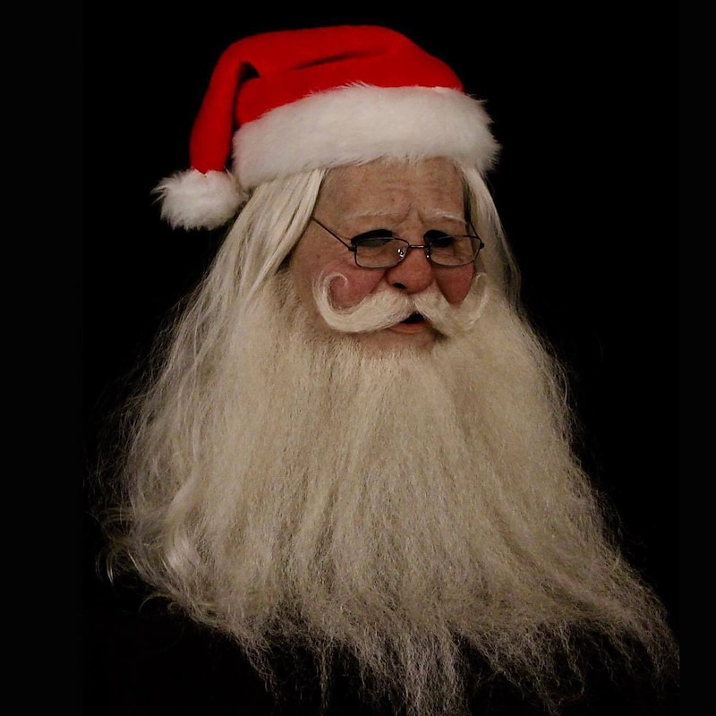 Christmas White haired Santa Claus Mask Headwear New Glinch Mask Beard Grandpa Red Hat Grandma（ not include glasses）