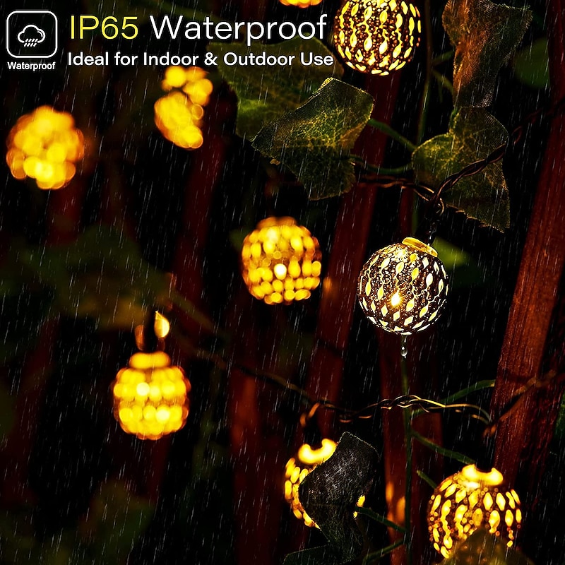 Solar Moroccan String Lights Globe Fairy Lights Outdoor Waterproof 8 Lighting Modes 5m 7m 10m String Lights 20/30/50 LEDs EL Warm White RGB White Creative String Lights Holiday Lights Party Wedding3